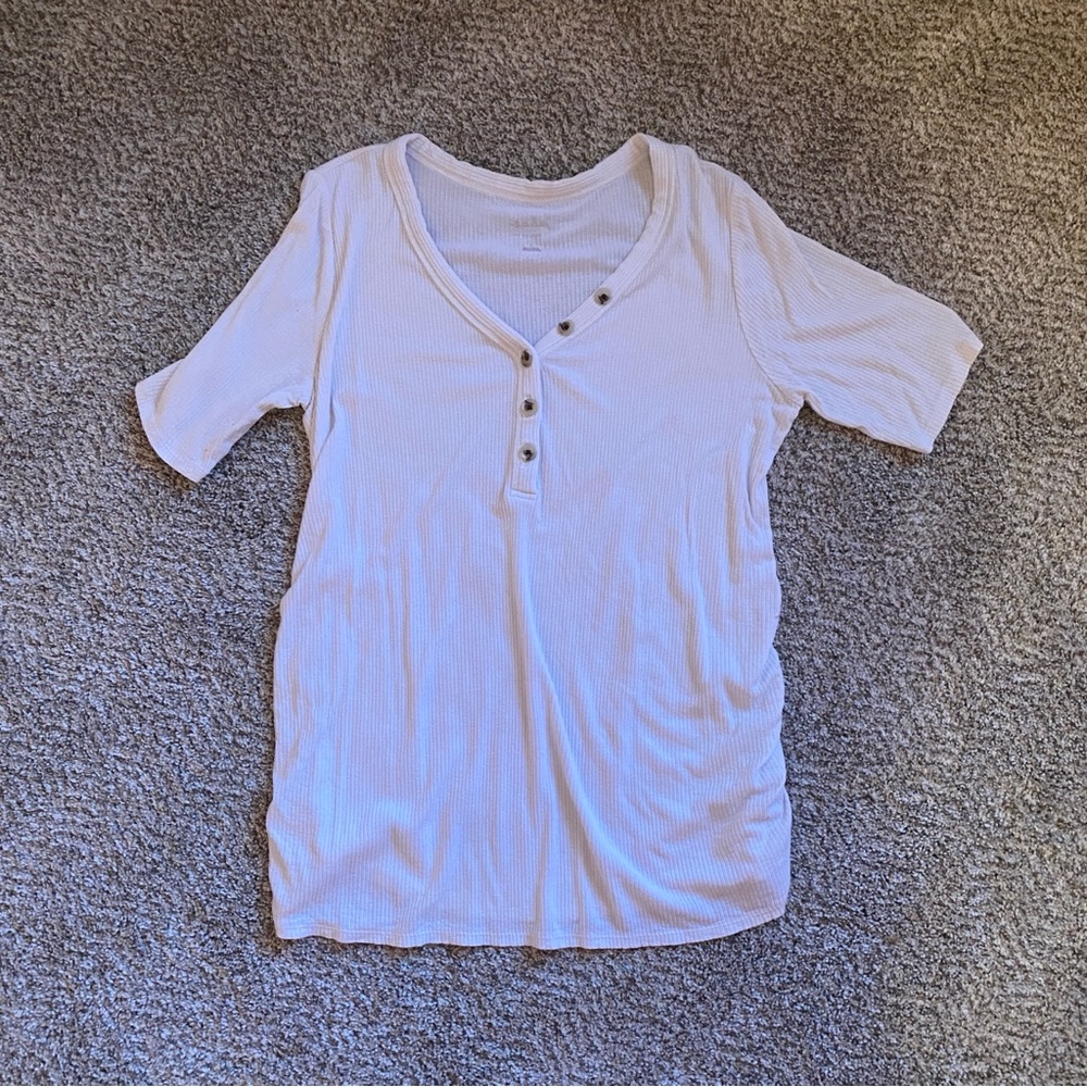 White Short Sleeve Maternity Henley Top